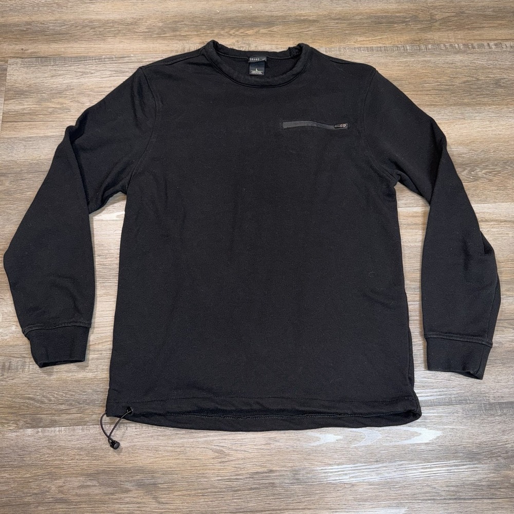 Grand AC Shirt Mens Large Black Long Sleeve Pullover Sweatshirt Drawstring